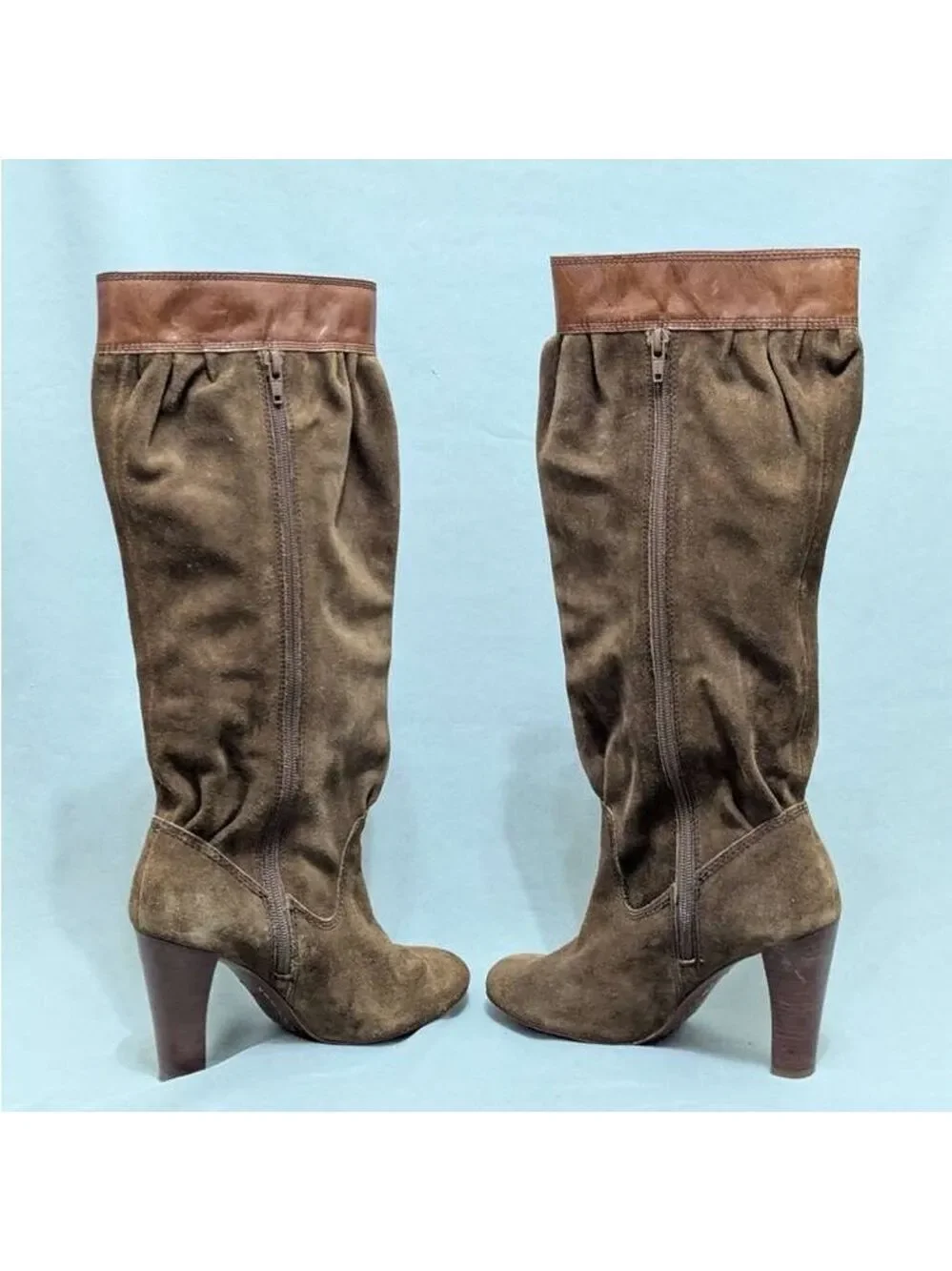 Michael Kors Boots Womens Knee-High Block High Heels Brown Suede Pleats Size 5.5